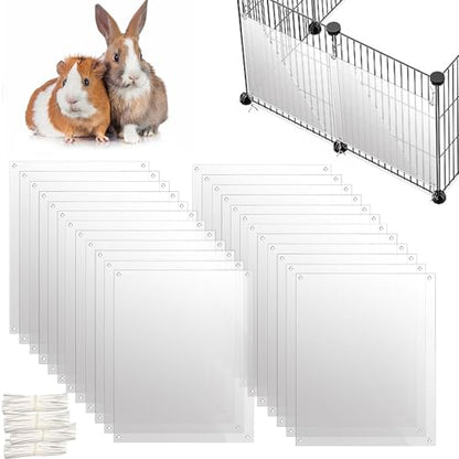 Oncpcare 24 Pack Rabbit Splash Guard, 10'' x 8.2'' Pet Plastic Pee Shields Liner Protection Clear Edge Liner Guinea Pig Side Lining Small Animal Cage Accessories - size: 24pcs