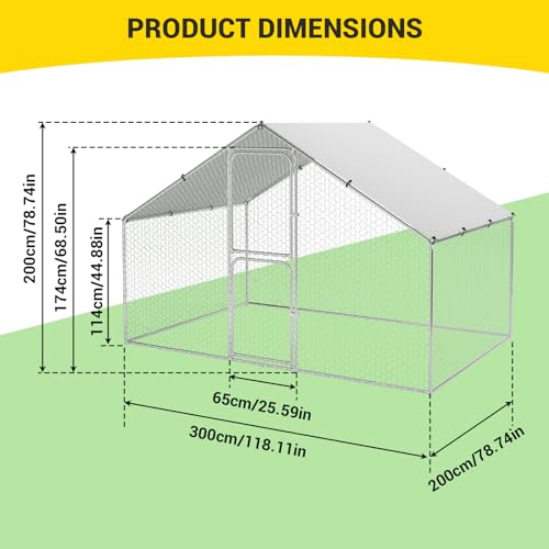 Garvee Large Metal Chicken Coop with Waterproof and Anti-UV Cover, Walk-in Poultry Cage with Double Door, Large Chicken Run for Backyard Farm Use, 9.8x6.5x6.5 ft - size: 118.1"L x 78.7"W x 78.7"H