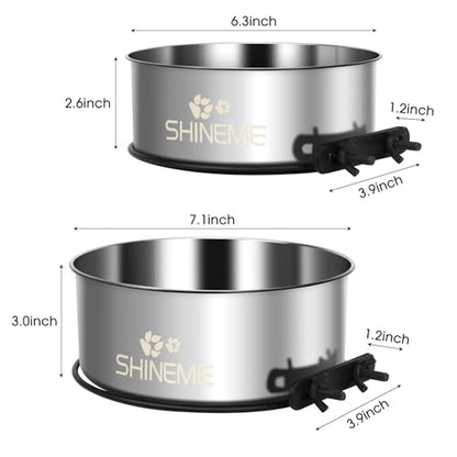 Water Bowl for Dog Crate, ShineMe 34oz & 25oz Stainless Steel Dogs Bowls, Dog Food and Water Bowl Set Mountable in Crate Kennel Cage, 2 Pack, Silver (6.2x2.6” & 5.5x2.4”) - color: Silver, size: M (34oz+25oz)