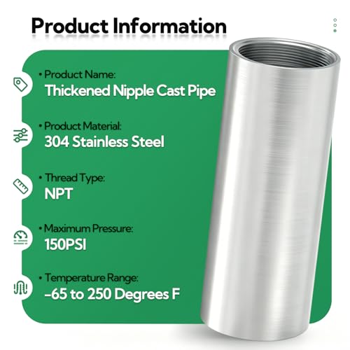 TAISHER 2PCS Stainless Steel Pipe Fittings, 3/4" NPT x 3/4" NPT Female Threaded, 6" Length Nipple Cast Pipe - size: 3/4" FNPT 2pcs