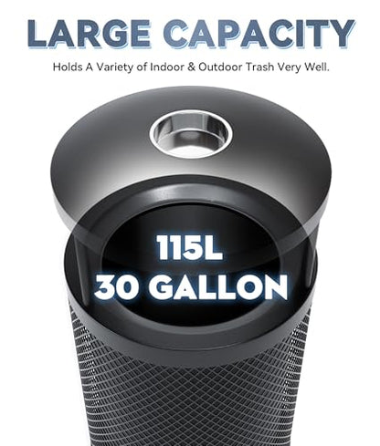 Outdoor Trash Can Commercial, Heavy Duty Large Metal Garbage Can for All Weather Resistant, Garbage Bin Waste Receptacle for Parks, Streets, Patio, Public Spaces (30 Gal-Round-Lid)