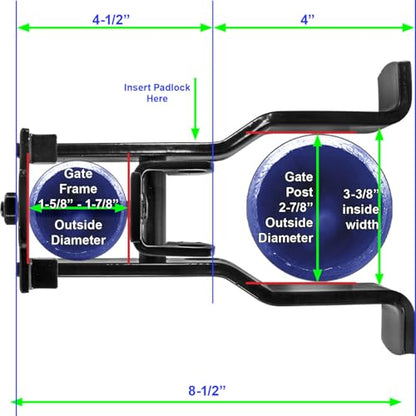 Black 3" Fulcrum Latch Single Gate Fulcrum Latch. Fits 1-5/8" or 1-7/8" Gate Frame. Latches to 3" Post. Powder Coated for Corrosion Protection. - size: BLACK 3"