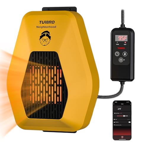 TURBRO Neighborhood WiFi Dog House Heater 800W, Wall Mount, 10ft Anti Bite Cord, Waterproof Control, Overheat Protection, Electric Warmer for Hound Kennel Cat Cage Chicken Coop, UL Test Passed - size: 800W with WiFi