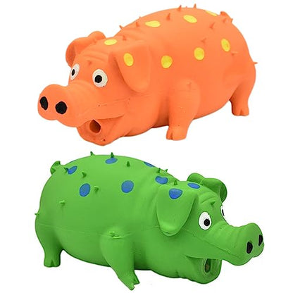 Squeaky Pig Dog Toys, 2 Pack Grunting Pig Dog Toy that Oinks Grunts for Small Medium Large Dogs, Grunting Pig Sound Play Dog Toy(Green,Orange) - color: Orange and Green