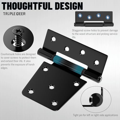 TRIPLE DEER 3.5 Inch Heavy Duty Gate Hinges, Extra Thick Gate Hinges for Wood Fence Barn Door Shed Gate Swing Door, Black Finish Door Strap Hinge, 2 Pack