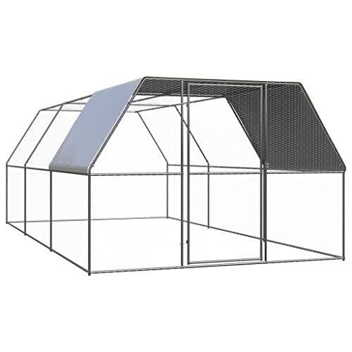 Outdoor Chicken Cage 9.8x19.7x6.6ft Galvanized Steel Aviary with Lockable Door for Hens Ducks Rabbits Small Animals - color: silver+silver grey/+ partially, size: 9.8' x 19.7' x 6.6' (W x D x H)