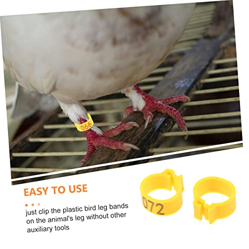 Mipcase 100 Pcs 10mm Numbered Pigeon Foot Rings Sturdy Plastic Bird Leg Bands for Identification for Pigeon Supplies and Bird Owners - color: Yellow