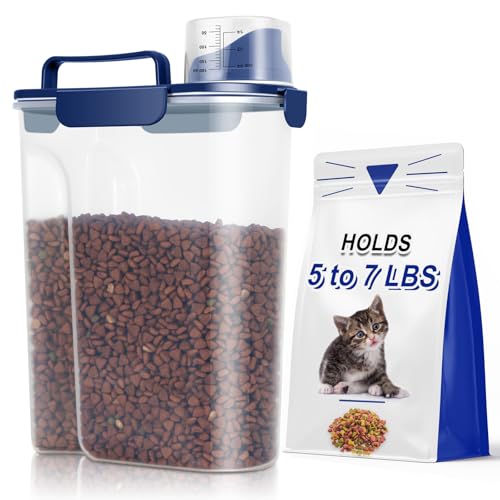 TBMax Large Cat Food Storage Container, Portable Dog Food Container with Upgraded Large Spout and Cup, Travel Pet Food Storage Dispenser for Kibble Storage, Bird Seed Container - Dark Blue - color: Dark Blue, size: 6 Qt