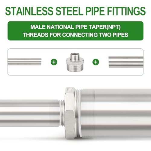 TAISHER 2PCS Cast 304 Stainless Steel Hex Nipple, Reducer Pipe Fitting 1-1/4" NPT Male x 1/2" NPT Male - size: 1-1/4" NPT x 1/2" NPT