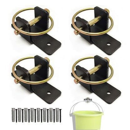 4 Pack Quick-Release Bucket Hooks, Heavy Duty Steel Bucket Holder Set for Horse Stalls, Barns & Livestock Feeding — Durable Wall-Mount Stable Accessories