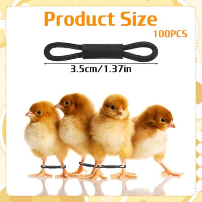 100 Pcs Baby Chicken Splay Leg Hobble Braces, Adjustable Poultry Leg Bands for 1-3 Days Newly Hatched Chicks, Quails, Ducks, Practical Spraddle Legs Repair Support Straps for Newborn Poultry (Black)