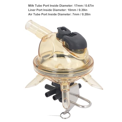 Stainless Steel Milking Claw with Transparent PSU Cover 380CC Milk Collector 17mm Milk Tube Port with Air Valve for Cow Milking Machine Replacement Parts Dairy Farm Use