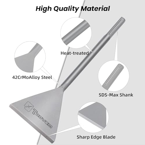 SDS Max Chisel, 6 Inch Wide Floor Scraper Tile Removal Scraping Chisel Bits, Steel Flat Shovel Bit Tool for Removing Floor, Concrete Mortar Thinset with SDS Max Shank Rotary Hammer Drills