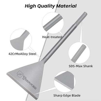 SDS Max Chisel, 6 Inch Wide Floor Scraper Tile Removal Scraping Chisel Bits, Steel Flat Shovel Bit Tool for Removing Floor, Concrete Mortar Thinset with SDS Max Shank Rotary Hammer Drills