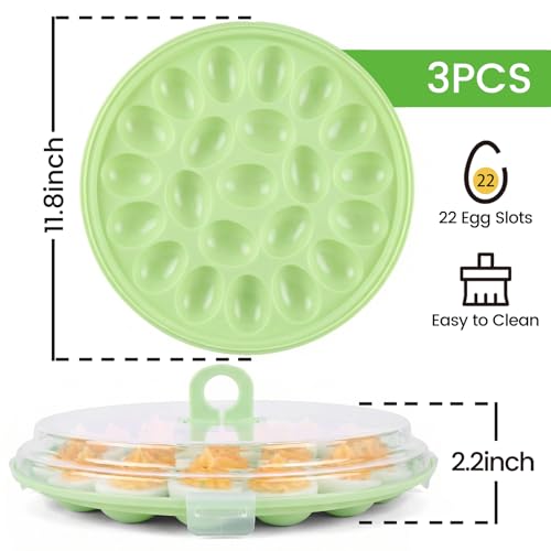 HANSGO Deviled Egg Containers with Lid, 3PCS Deviled Egg Platter Carrier Holder Trays with 66 Slots for Party and Home Kitchen, Green - color: 3 Pack Green