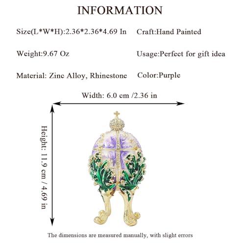 QIFU Hand Painted Purple Faberge Egg Style Enamel Trinket Box, Unique Gift for Family - color: Purple