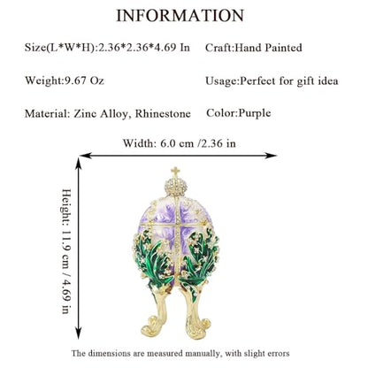 QIFU Hand Painted Purple Faberge Egg Style Enamel Trinket Box, Unique Gift for Family - color: Purple