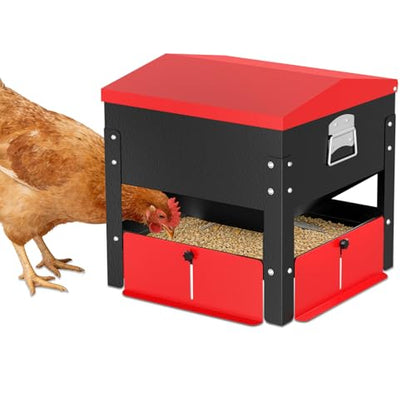80lbs Automatic Chicken Feeder, Heavy Duty Galvanized Steel Poultry Feeder, Weatherproof & Secure-Lid for Outdoor Use, No Waste & Rodent-Proof for Chickens, Ducks, Turkeys - color: 80lbs-Red