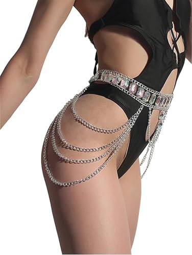 Bohemian Sexy Layered Crystal Waist Chain Bikini Tassel Chain- Sparkling Festival Body Jewelry for Women