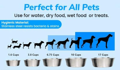 2 Pack - 6.75 Cup (1.6 Liter) Stainless Steel Dog Bowls – Metal Dog Food Bowls, Dog Water Bowls, Pet Feeding Bowls, Replacement Bowls for Raised Stands, Rust Resistant, Dishwasher Safe - color: Stainless Steel