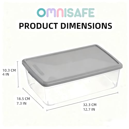 Stackable Plastic Storage Shoebox, BPA-Free Nestable Container with Latching Lid to Organize Shoes, See-Through Box for Home and Office, Multi-Purpose Storage Case, Clear Bins (12 Pack 6 Quart Gray)