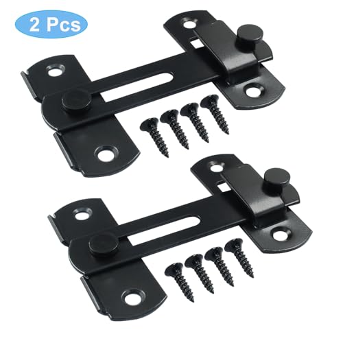 Waziaqoc 2 PCS Barn Door Latches, 3.93 x 2.75 Inch Sliding Barn Door Lock, Stainless Steel Gate Latches for Barn Door Cabinet Window Closet Door, Black - size: 3.93 x 2.75 Inch