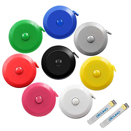 DiCUNO 60-Inch 1.5 Meter Soft Retractable Measuring Tape, Pocket, Body Tailor Sewing Craft Cloth Tape Measure (8 Colors Package) - color: 8 Colors