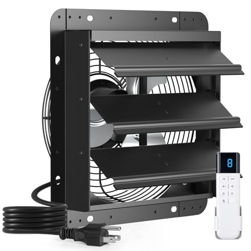 addlon 10 Inch Shutter Exhaust Fan Wall Mounted with EC Motors and Remote Control, Timer, 8 Speeds, 850CFM, Low Noise, Easy to Install, Plug in Ventilation Fan for Garages, Shops, Greenhouse, Attic - size: 10 inch