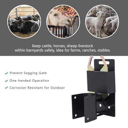 2 Way Farm Gate Latch, Heavy Duty Lockable Gate Latch for 1-5/8 to 2 Round Tube Gate, Black Fence Gate Latch, Livestock Cattle Gate Latch for Metal Gate, Farm, Pastures, Ranches