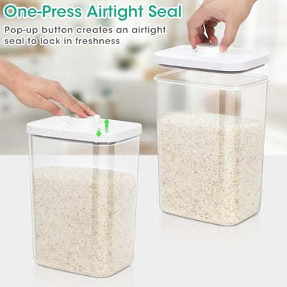 TBMax Large Airtight Food Container 6 Qt with Pop Up Lid & Measuring Cup for Rice, Flour, Cereal, Sugar, or Pet Food Storage, Rectangular Tall Food Storage Bin for Kitchen Pantry Organization