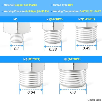 TAILONZ PNEUMATIC 1/4"OD x 1/8"NPT Push to Connect Fittings Pneumatic Fittings Kit 6 Spliters+6 Elbows+6 tee+6 Straight +6 Straight Male Npt Connector+6 Elbow Male Npt Connector (36 pcs) - size: 1/4"OD x 1/8"NPT