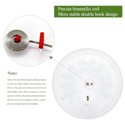 Circrane 13.25 Inch Round Thermometer with Hygrometer, Large Indoor Wall Patio Bimetal Weather Thermometer, No Battery Required, White - color: White