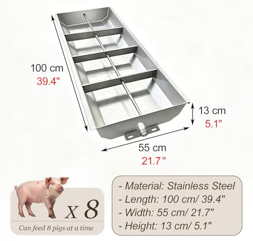 8 12 Holes Two-way Multi-compartment Pig Feeder, Large Capacity Floor Mounted Livestock Water Trough, Large Heavy Duty Feeder Trough(L100cm/39.4"(8 Slots)) - size: L100cm/39.4"(8 Slots)