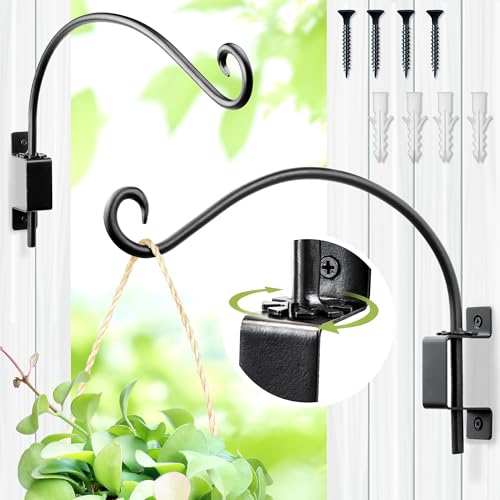 Qiang Ni Plant Hanger Outdoor: 16 Inch Bird Feeder Bracket for Garden Patio Decor - 2 Piece Swivel Adjustable Wall Mount Plant Hook for Hanging Flower Baskets - color: 16 - A - 2PCS, size: 16 Inch