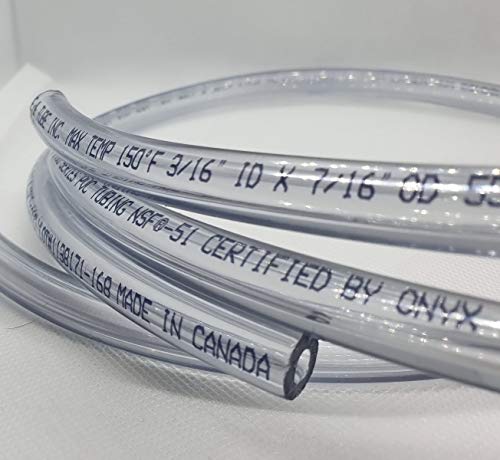 3/16" ID (5 mm) 7/16" OD (11 mm) Food Safe Certified (NSF 51) Vinyl PVC tubing Multipurpose Food Grade Beer Brewing Line Clear Tubing, Kegerator, Wine Making, Aquaponics, Air Hose (50 Feet) - size: 50 Feet