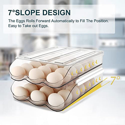 MesRosa Egg Holder for Fridge,Automatically Rolling Egg Storage Container for Refrigerator,Egg Organizer for Fridge with Lid,Clear Plastic Dispenser, Tray & Box -3 Layer - size: 3 Layers Holder 54 Eggs