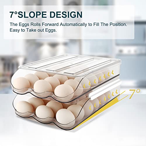 MesRosa Egg Holder for Fridge, Automatically Rolling Egg Storage Container for Refrigerator,Large Capacity Egg Organizer for Fridge with Lid,Clear Plastic Dispenser, Tray & Bin -1 Layer - size: 1 Layers Holder 18 Eggs