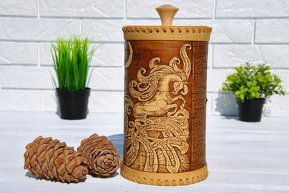 STP GOODS Birch Bark Container, Storage, Kitchen, Money to the House | 4.9х3.1-inch, Humpbacked Horse - color: Humpbacked Horse