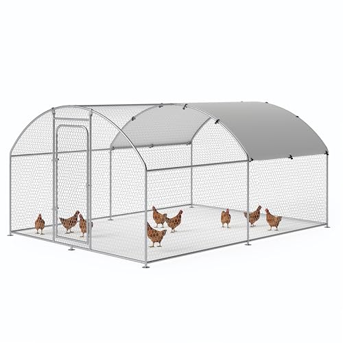 Large Metal Chicken Coop Walk-in Poultry Cage with Waterproof and UV-Resistant Cover, Outdoor Chicken Run Poultry Hen House for Backyard Farm Use,Dome Roof(10’ W x 13.2’ L x 6.4’ H) - size: 158.4"L x 120.0"W x 76.8"H