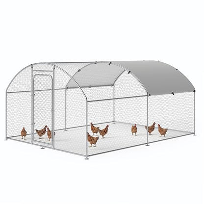 Large Metal Chicken Coop Walk-in Poultry Cage with Waterproof and UV-Resistant Cover, Outdoor Chicken Run Poultry Hen House for Backyard Farm Use,Dome Roof(10’ W x 13.2’ L x 6.4’ H) - size: 158.4"L x 120.0"W x 76.8"H