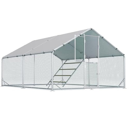 Large Chicken Coop,Metal Chicken Run for Yard with Feeding Door