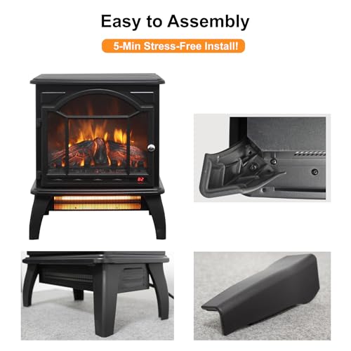 18" Electric Fireplace Stove, Freestanding Fireplaces Heater with Realistic Flame, Remote, Timer, Adjustable Brightness, Thermostat, 1500W, Black - size: 18" (Dynamic Flames)