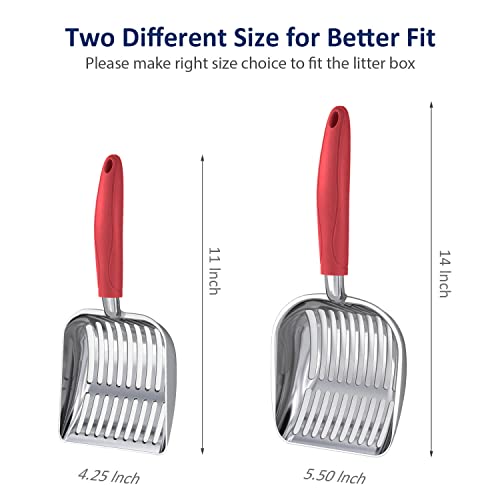 WePet Cat Litter Scoop, Aluminum Alloy Sifter, Kitty Metal Scooper, Deep Shovel, Long Handle, Poop Sifting, Kitten Pooper Lifter, Durable, Heavy Duty, for Litter Box - color: POLISHED Aluminum \ #08 Red Handle, size: Small