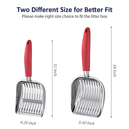 WePet Cat Litter Scoop, Aluminum Alloy Sifter, Kitty Metal Scooper, Deep Shovel, Long Handle, Poop Sifting, Kitten Pooper Lifter, Durable, Heavy Duty, for Litter Box - color: POLISHED Aluminum \ #08 Red Handle, size: Small