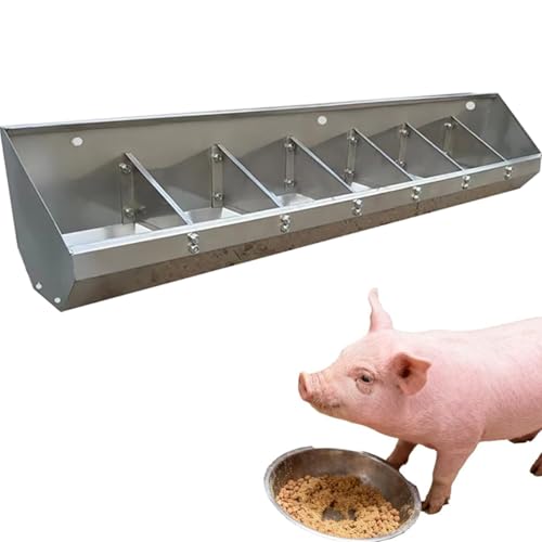 Portable Stainless Steel Livestock Trough Feeder with Divider, 2-Hole No-Spill Design for Hay & Grain, Large Capacity for Swine & Chicken Coop,2meter/7hole - size: 2meter/7hole