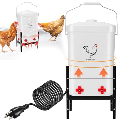 3 Gallon Heated Chicken Waterer Poultry Automatic Drinker Heater Bucket Winter Adsjustable Chicken Drinker Anti-Freezing Heated Waterer Chick Coop Watering System White-2.8 Gallon