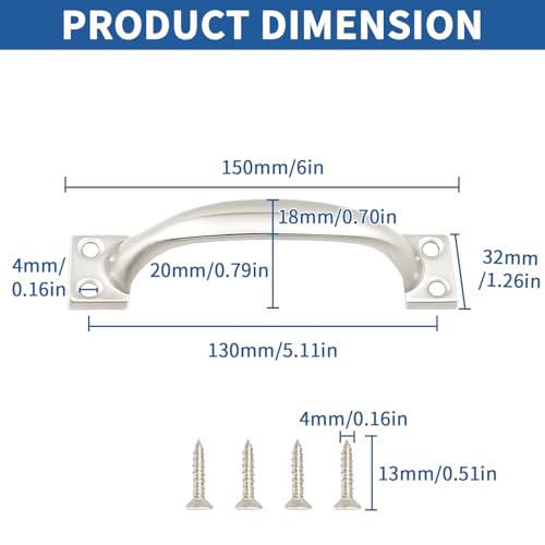 TamBee 6 Inch Gate Handle Outdoor 304 Stainless Steel Door Pull Handle Rustproof Barn Door Handles for Fences Garage Yard Kitchen Bathroom (4 Pack) - size: 4 Pack 6 Inch Stainless Steel