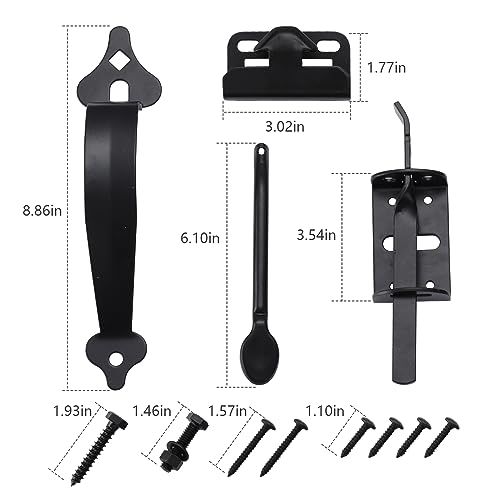 WellMade Thumb Gate Latch Heavy Duty,Self Locking Door Latches and 9" Handle Kit,Steel Gate Lock Hardware for Wooden/Vinyl Fence Swing Outdoor Gate,Black with Screw