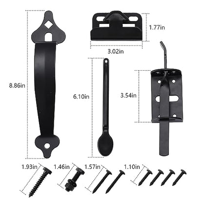 WellMade Thumb Gate Latch Heavy Duty,Self Locking Door Latches and 9" Handle Kit,Steel Gate Lock Hardware for Wooden/Vinyl Fence Swing Outdoor Gate,Black with Screw