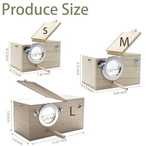Parakeet Nesting Box Transparent Bird Nest Breeding Box | 11.57 X 5.9 X 5.9 INCH Parrot Mating Box with Perch Wood Bird House Aviary for cage (L Horizontal Wood) - style: L Horizontal Wood